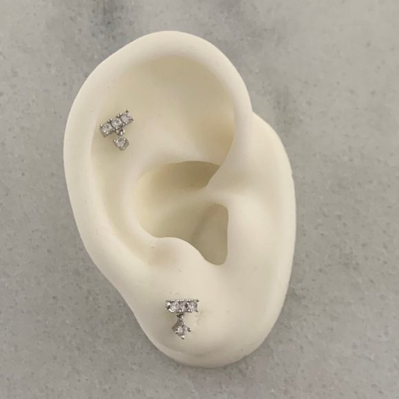 Modest Lu Jewelry - Sterling Silver Crystal Bar Dangle Huggie Stud Earrings